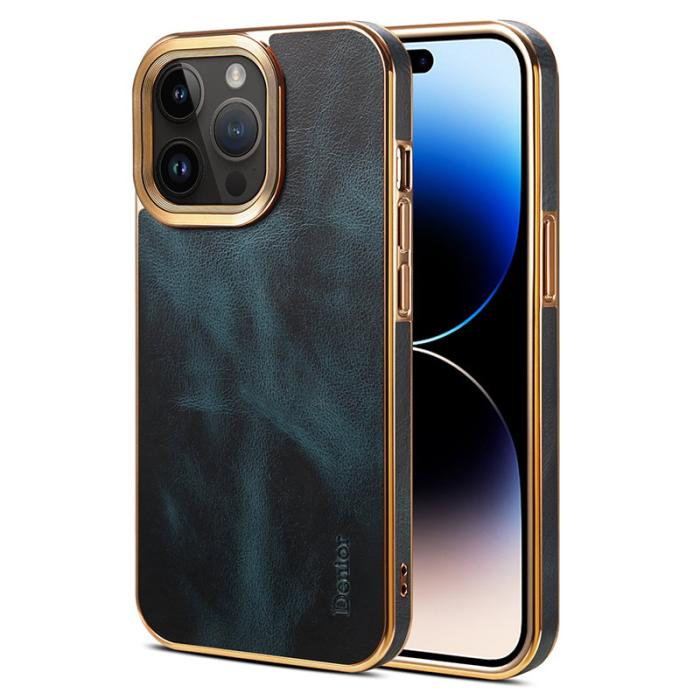 DENIOR - DENIOR Mobilskal till iPhone 15 Pro Äkta Läder + PC + TPU - Blå