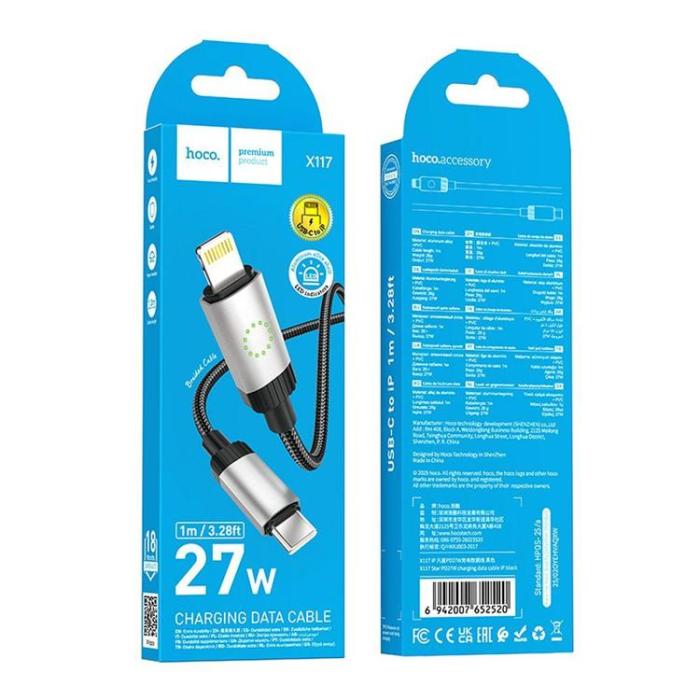 Hoco - HOCO USB-C till Lightning 27W Kabel 1m X117 - Svart