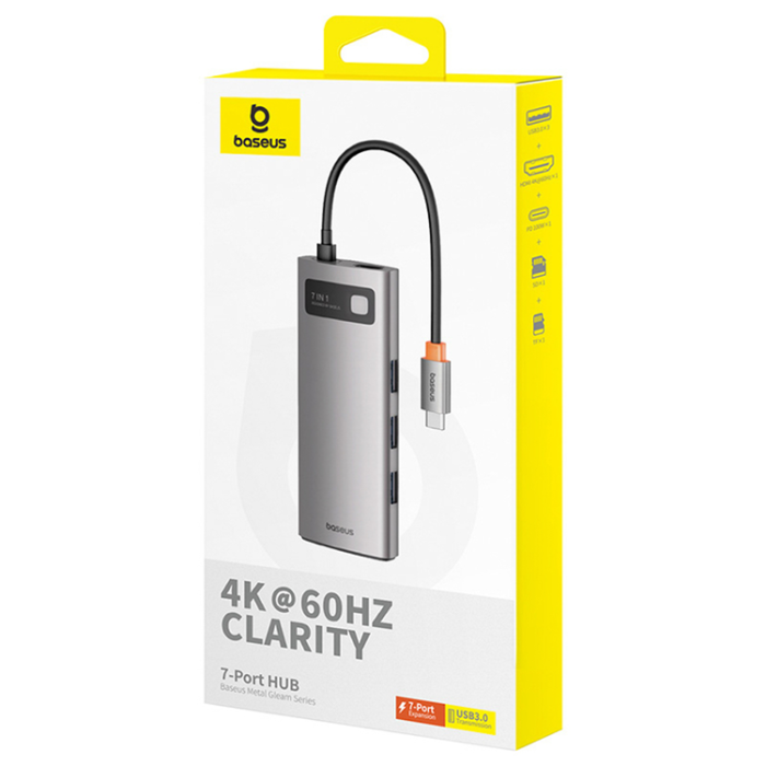 BASEUS - Baseus 7in1 HDMI-Hubb USB-C PD 4K 60Hz USB-C 3xUSB 3.0 SD microSD - Grå
