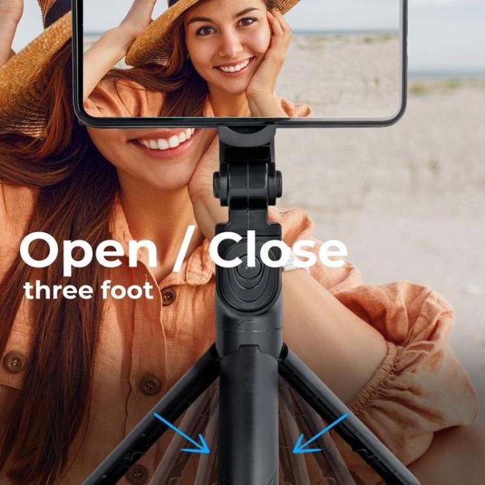 OEM - Combo Selfiestick med Tripod och fjärrkontroll Bluetooth med Spegel - Svart