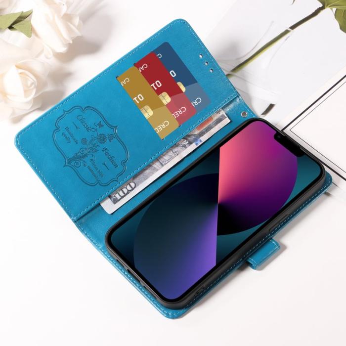 OEM - Samsung Galaxy S26+ Plånboksfodral Konstläder Blomtryck Ställ - Blå