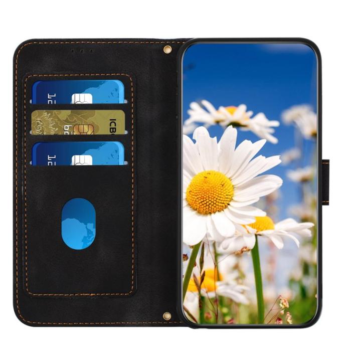 OEM - Mobilskal till Samsung Galaxy S26 Ultra PU Läder Blommönster - Svart