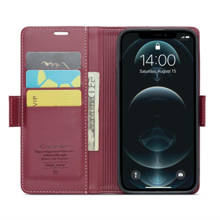 Caseme - CASEME iPhone 12 Pro Max Plånboksfodral Konstläder RFID-Skydd Röd