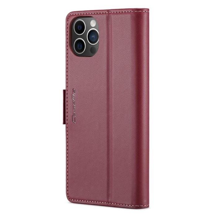Caseme - CASEME iPhone 12 Pro Max Plånboksfodral Konstläder RFID-Skydd Röd