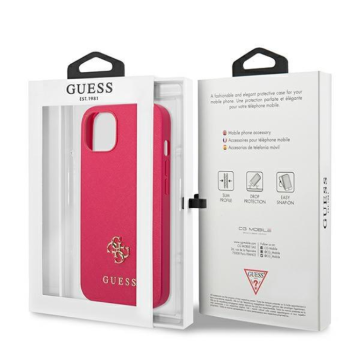 Guess - Guess iPhone 13 Mini Skal Saffiano Small Metall Logo - Rosa