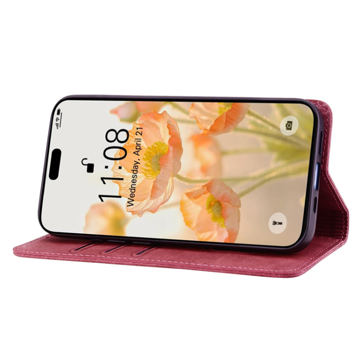 A-One Brand - iPhone Air Plånboksfodral med Rem Lines Pattern - Röd