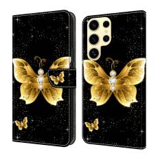 OEM - Samsung Galaxy S26 Ultra Pl&aring;nboksfodral Konstl&auml;der M&ouml;nstertryck - Guldfj&auml;rilar