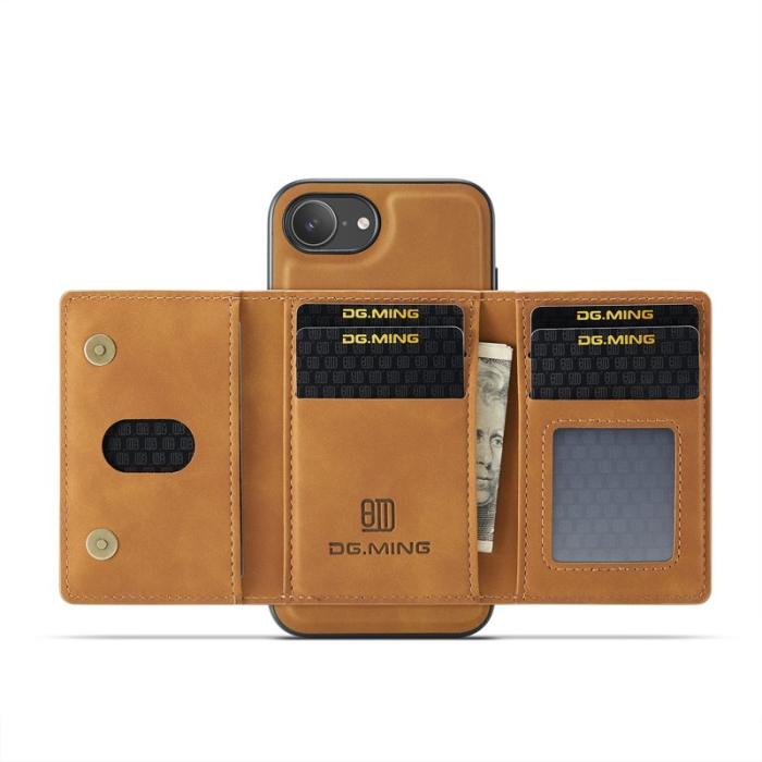 DG.MING - DG.MING iPhone 16e Konstläder Plånboksfodral PU + PC + TPU - Brun