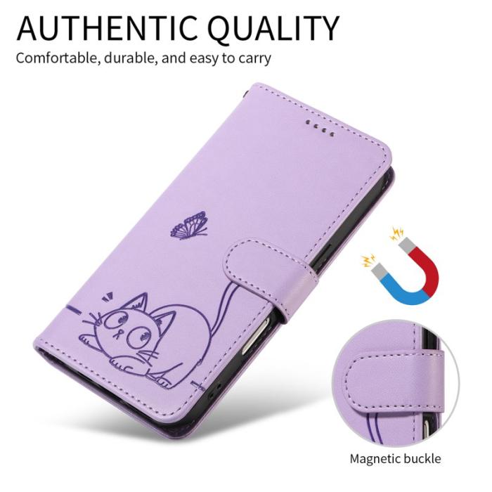 OEM - Mobilskal till Samsung Galaxy S26 Ultra Kattmönster Imprint KonstLäder - Lila