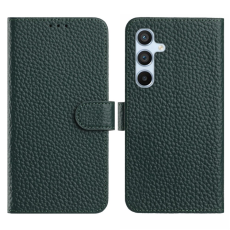 A-One Brand - Galaxy S25 Plus Plånboksfodral Äkta Läder Litchi - Grön