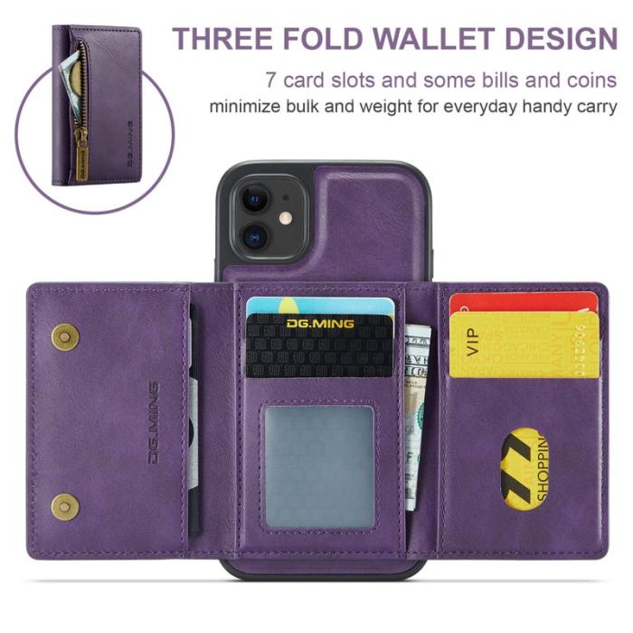 DG.MING - DG.MING iPhone 11 Konstläder Plånboksfodral med Kortfickor - Lila