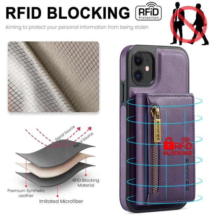 DG.MING - DG.MING iPhone 11 Konstläder Plånboksfodral med Kortfickor - Lila