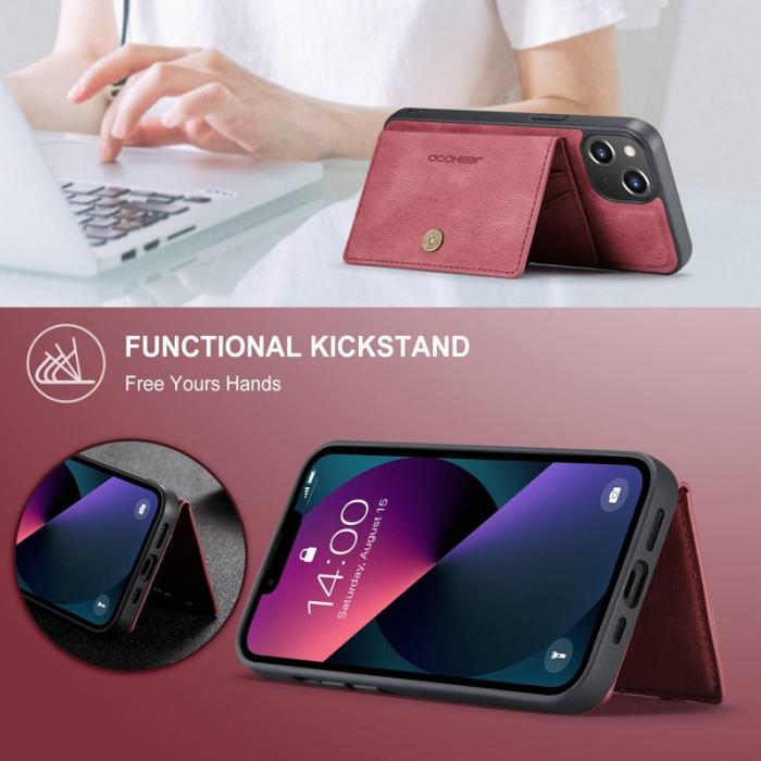 JEEHOOD - JEEHOOD iPhone 14 Plus Plånboksfodral 2-i-1 Konstläder Röd