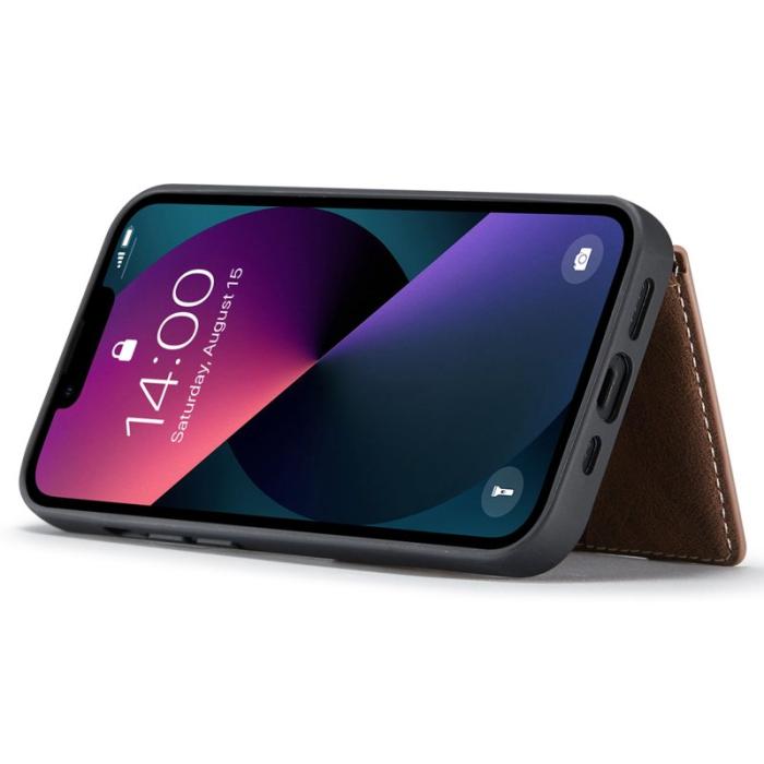 JEEHOOD - JEEHOOD iPhone 14 Plus Plånboksfodral 2-i-1 Konstläder TPU Kickstand Brun