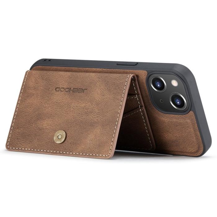 JEEHOOD - JEEHOOD iPhone 14 Plus Plånboksfodral 2-i-1 Konstläder TPU Kickstand Brun