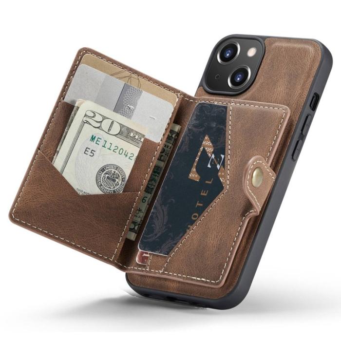 JEEHOOD - JEEHOOD iPhone 14 Plus Plånboksfodral 2-i-1 Konstläder TPU Kickstand Brun