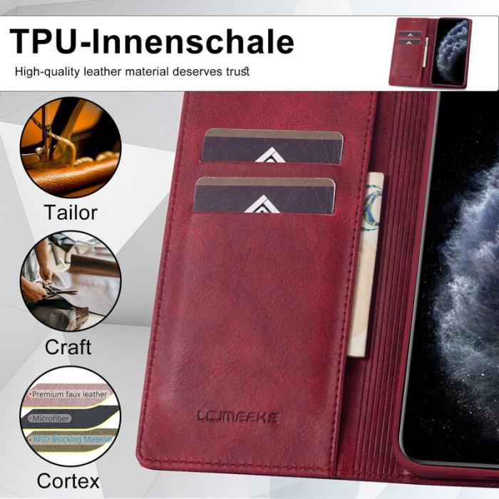 LC.imeeke - LC.IMEEKE iPhone 11 Pro Max Plånboksfodral Konstläder - Röd