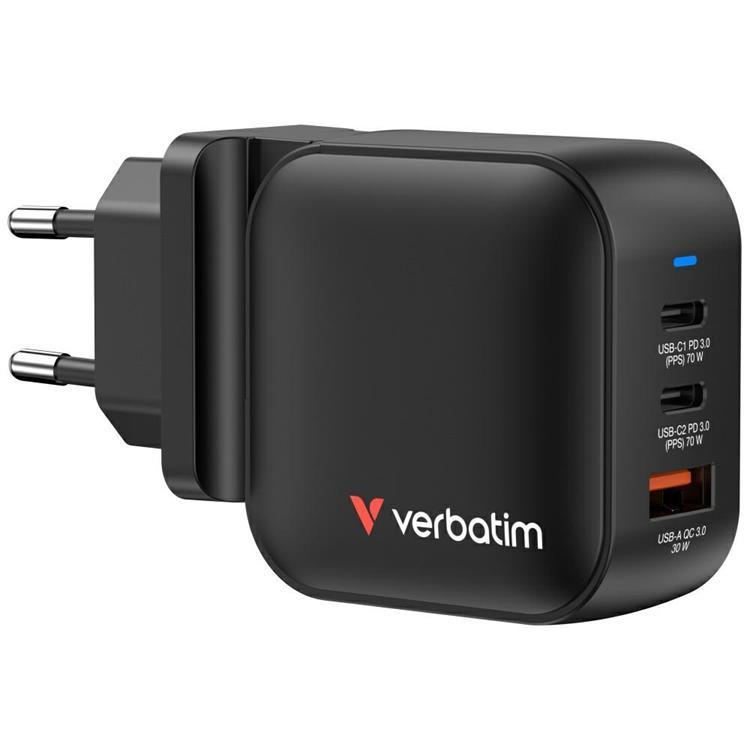 Verbatim Snabbladdare 70W PD 2xUSB-C QC 1xUSB-A GaN Mini - Svart | 505295 | AlltMobil