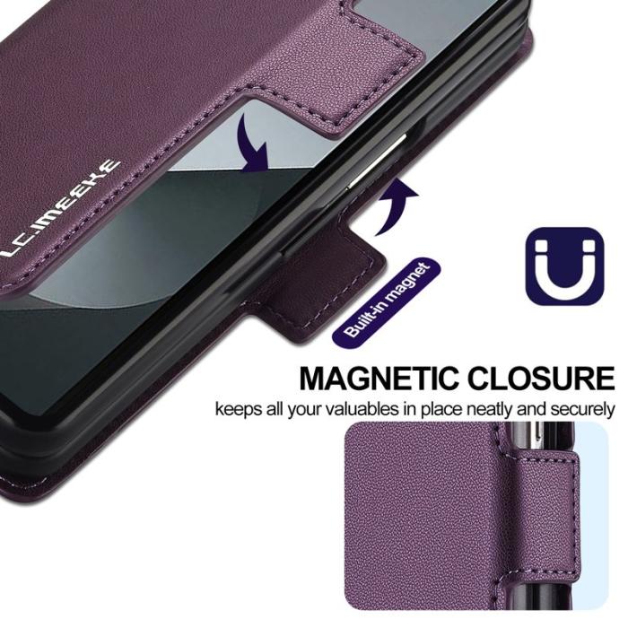 LC.imeeke - LC.IMEEKE L1 Plånboksfodral för Samsung Galaxy Z Fold5 Konstläder - Lila