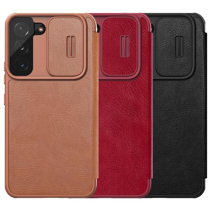 UTGATT - Nillkin Galaxy S22 Plånboksfodral Qin Läder Pro Holster Flip - Svart