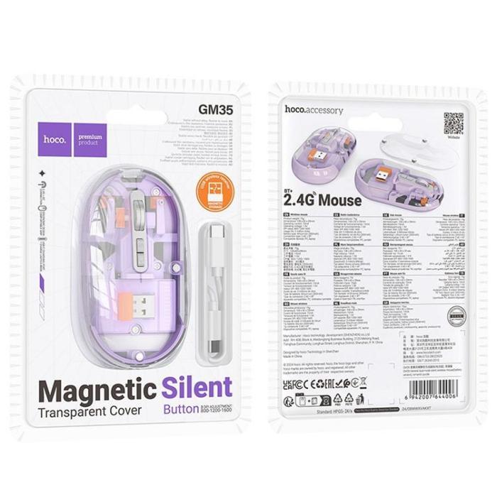 Hoco - Hoco Trådlös Mus Dual-mode 2.4G 1600 dpi SILENT GM35 - Lila
