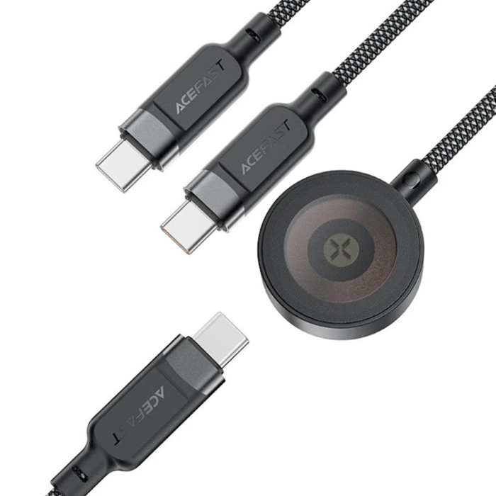 Acefast - Acefast 3in1 USB-C - 2x USB-C 100W Qi Kabel 1.2m 480Mb/s Svart