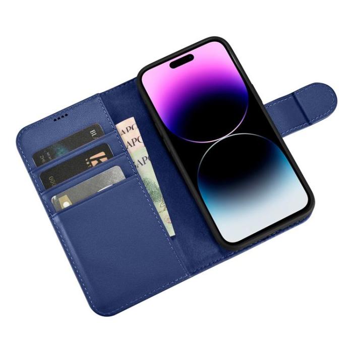 ICARER - iCarer iPhone 14 Pro Max Plånboksfodral 2in1 Anti-RFID Äkta Läder - Blå