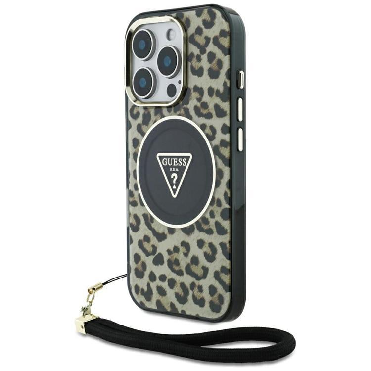 Guess Mobilskal till iPhone 16 Pro MagSafe IML Leopard Triangle Strap - Brun | 2353 | AlltMobil