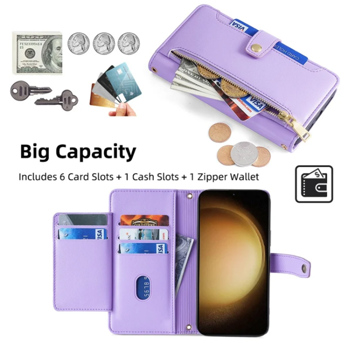 A-One Brand - Galaxy S23 Plus Konstläder Plånboksfodral Crossbody - Lila