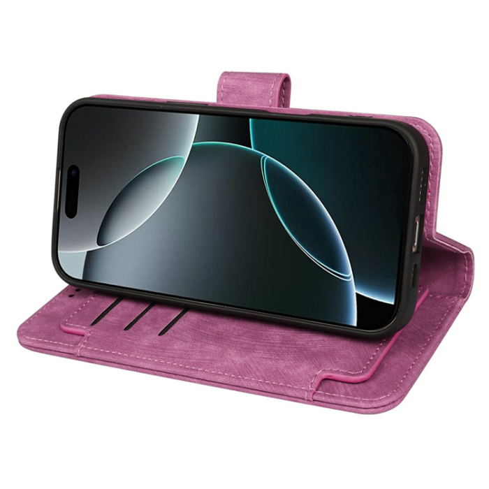 A-One Brand - iPhone 17 Air Plånboksfodral Line Pattern Läder - Rosa