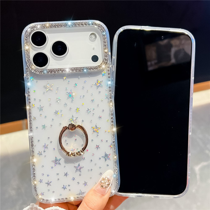 A-One Brand - iPhone 17 Pro Max Mobilskal Rhinestone Edge Ring Kickstand