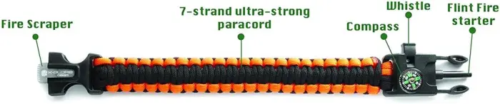 OEM - [1-PACK] Överlevnadsarmband Paracord l kompass, visselpipa, flintbrandstartare