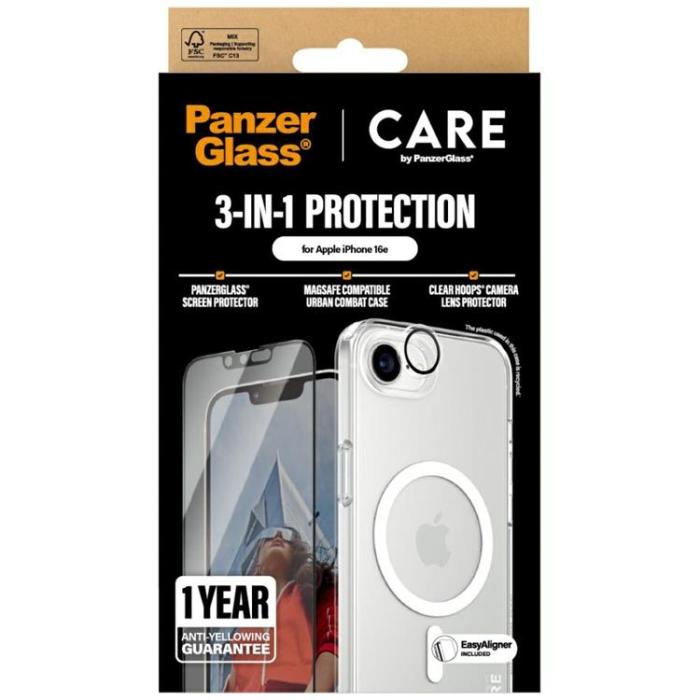 PanzerGlass - [3in1] CARE iPhone 16e Skal, Härdat Glas, Kameralinsskydd