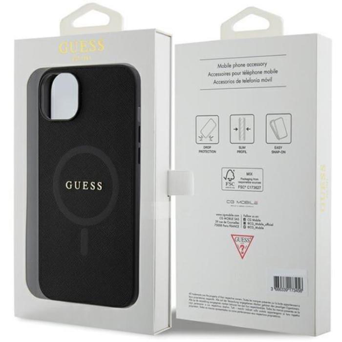 Guess - Guess iPhone 15 Mobilskal Magsafe Saffiano - Svart