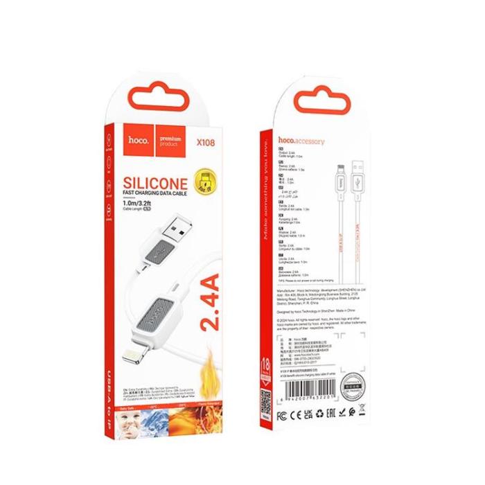 Hoco - Hoco USB-A - Lightning 2.4A Kabel 1m X108 - Vit