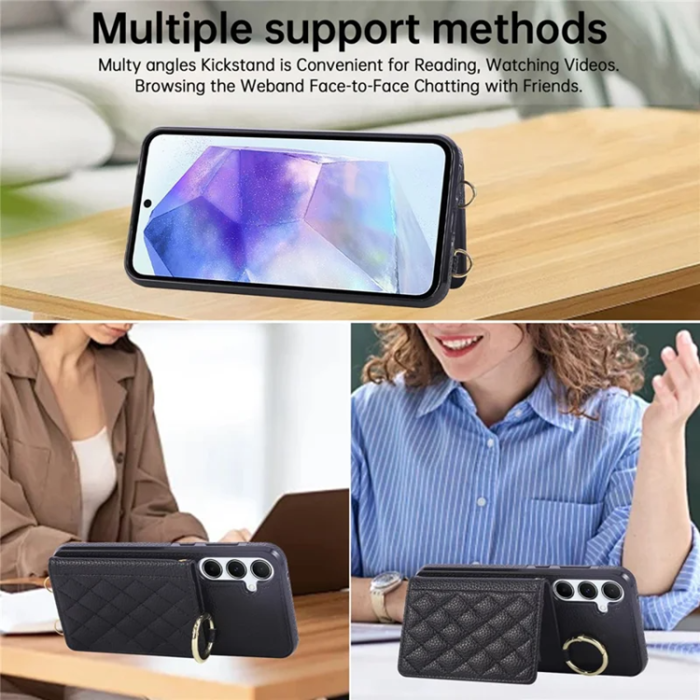 A-One Brand - Galaxy A17 5G/4G Mobilskal Korthållare Kickstand Rhombus - Svart