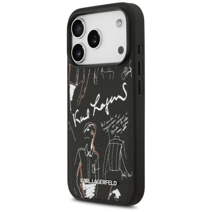 KARL LAGERFELD - Karl Lagerfeld iPhone 17 Pro Mobilskal MagSafe Grained Pattern & Logo - Svart