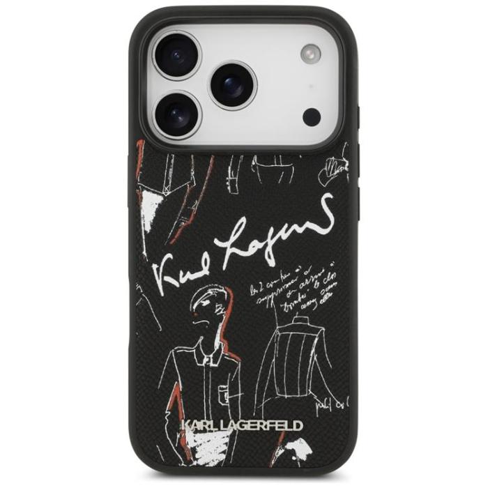 KARL LAGERFELD - Karl Lagerfeld iPhone 17 Pro Mobilskal MagSafe Grained Pattern & Logo - Svart
