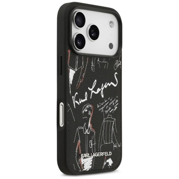 KARL LAGERFELD - Karl Lagerfeld iPhone 17 Pro Mobilskal MagSafe Grained Pattern & Logo - Svart