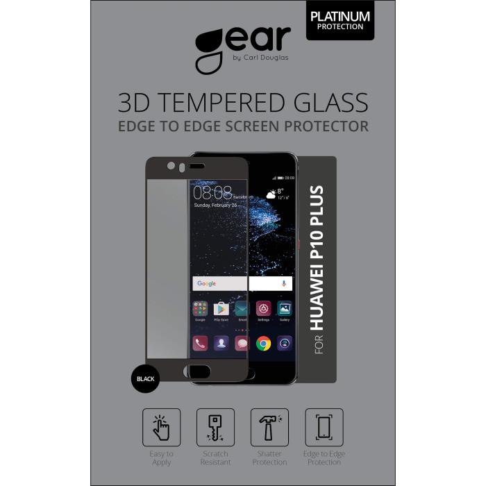 GEAR - GEAR Härdat Glas Skärmskydd 3D Full Cover Svart Huawei P10 Plus