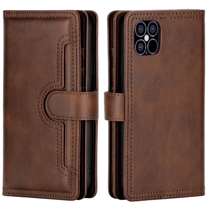 UTGATT1 - Multiple Card Slots Äkta Läder Plånboksfodral iPhone 12 Pro Max - Coffee