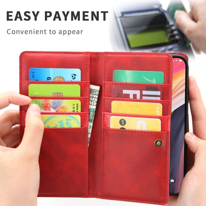 OEM - Multiple Card Slots Äkta Läder Plånboksfodral iPhone 12 Pro Max - Röd