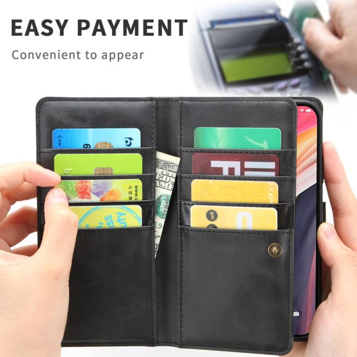 OEM - Multiple Card Slots Äkta Läder Plånboksfodral iPhone 12 Pro Max - Svart