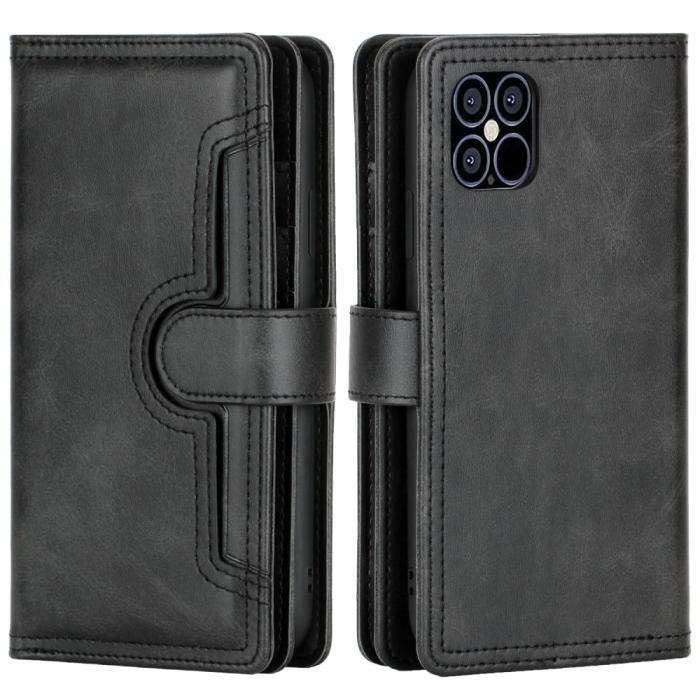 OEM - Multiple Card Slots Äkta Läder Plånboksfodral iPhone 12 Pro Max - Svart