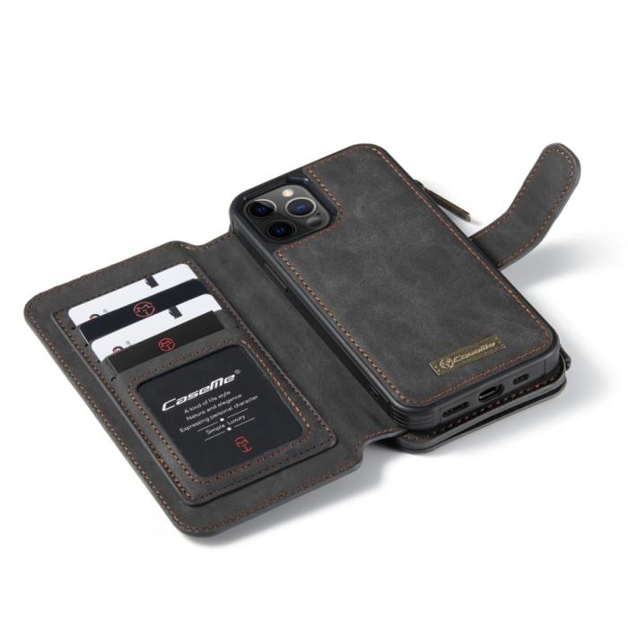 Caseme - CASEME avtagbart Äkta Läder Plånboksfodral iPhone 12 Pro Max - Svart