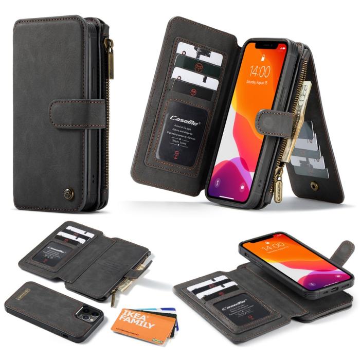 Caseme - CASEME avtagbart Äkta Läder Plånboksfodral iPhone 12 Pro Max - Svart