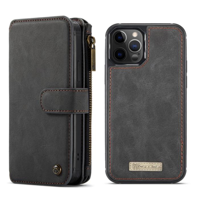 Caseme - CASEME avtagbart Äkta Läder Plånboksfodral iPhone 12 Pro Max - Svart