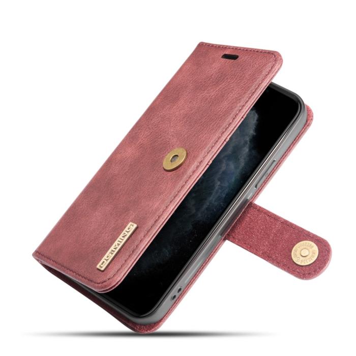 UTGATT1 - DG.MING Detachable Äkta Läder Plånboksfodral iPhone 12 Pro Max - Röd