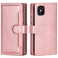 OEM - Multiple Card Slots Äkta Läder Plånboksfodral iPhone 12 Pro Max - Rose Gold