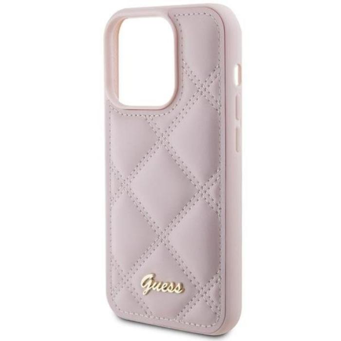 Guess - Guess iPhone 15 Pro Max Mobilskal Quilted Metal Logo - Rosa